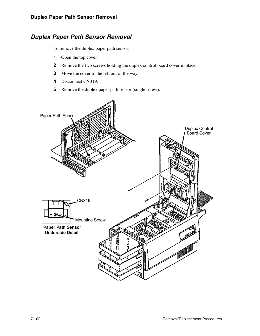 HP C30 manual Duplex Paper Path Sensor Removal, Paper Path Sensor Underside Detail 