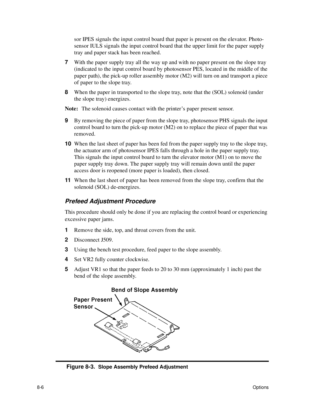 HP C30 manual Prefeed Adjustment Procedure, Slope Assembly Prefeed Adjustment 