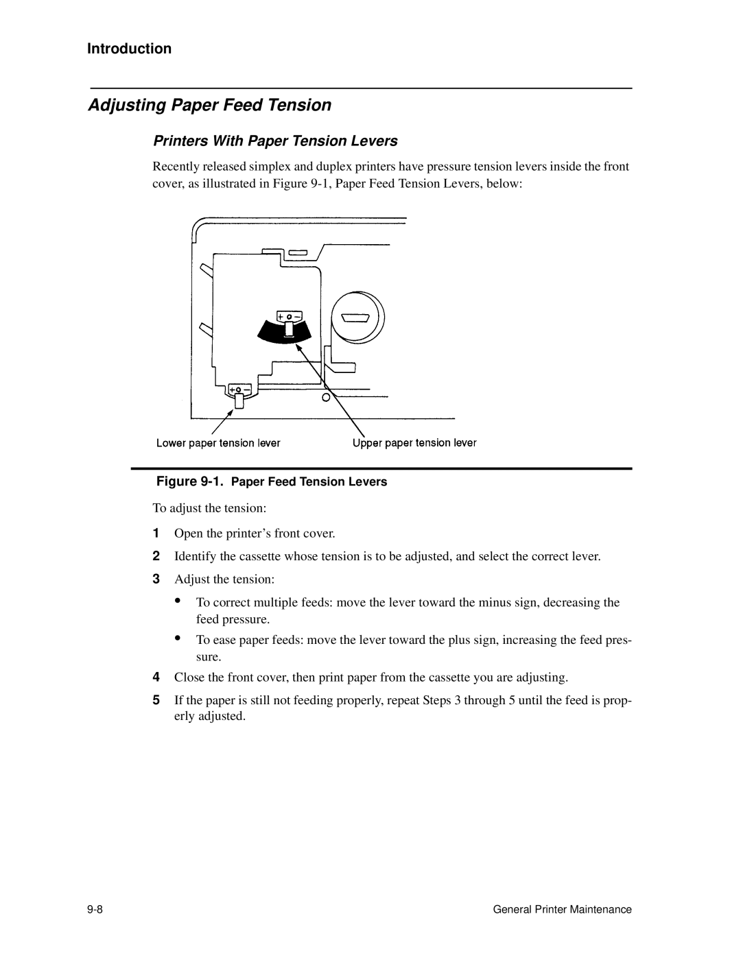 HP C30 manual Adjusting Paper Feed Tension, Printers With Paper Tension Levers 