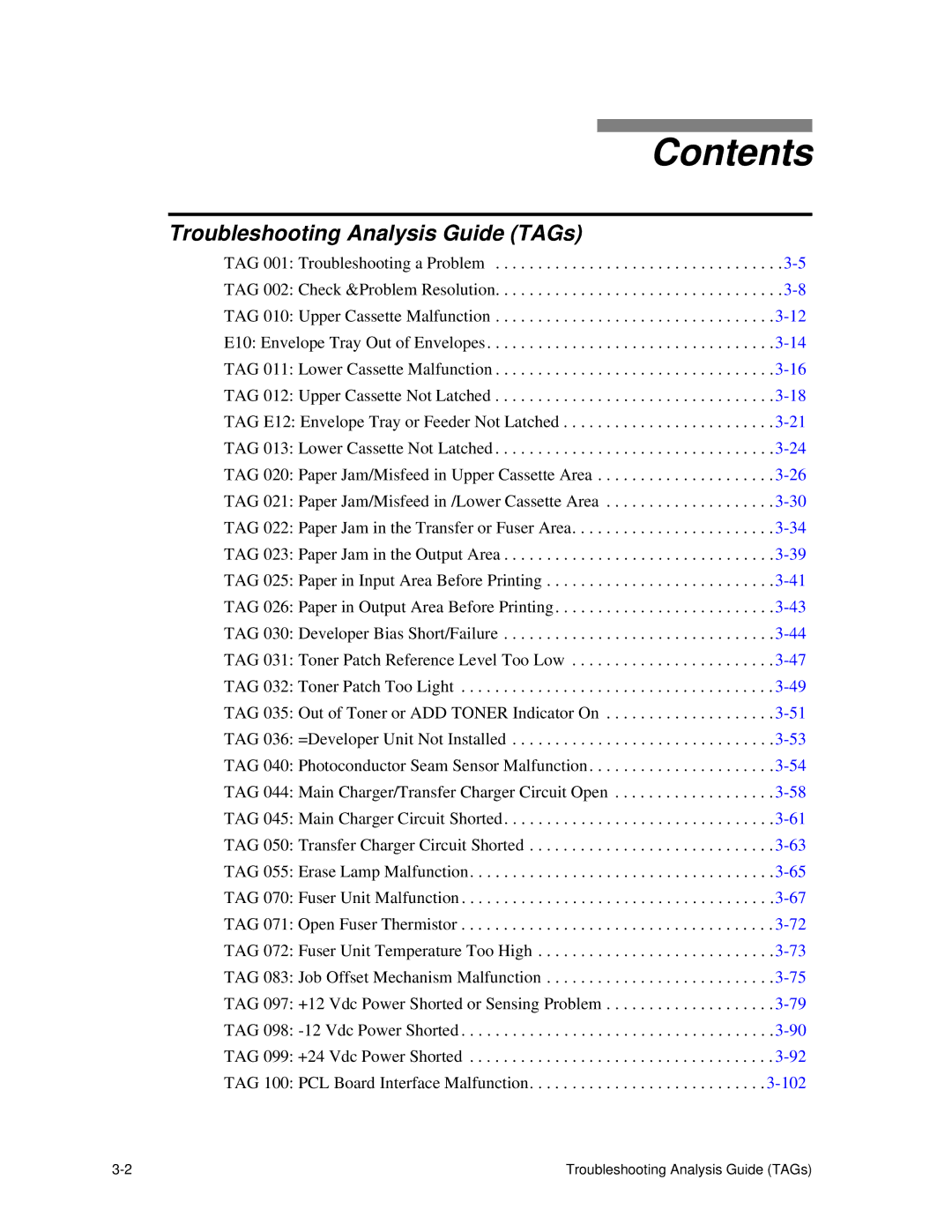 HP C30 manual Troubleshooting Analysis Guide TAGs 