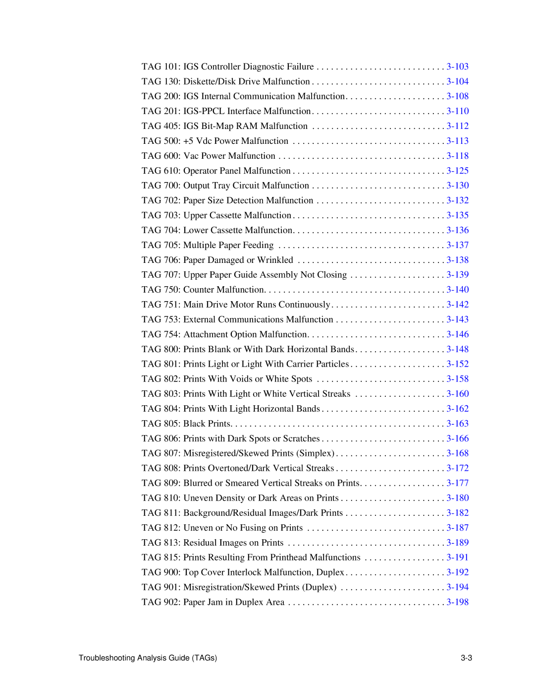 HP C30 manual Troubleshooting Analysis Guide TAGs 