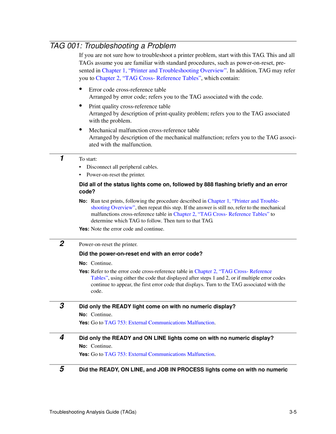 HP C30 manual TAG 001 Troubleshooting a Problem, Did the power-on-reset end with an error code? 