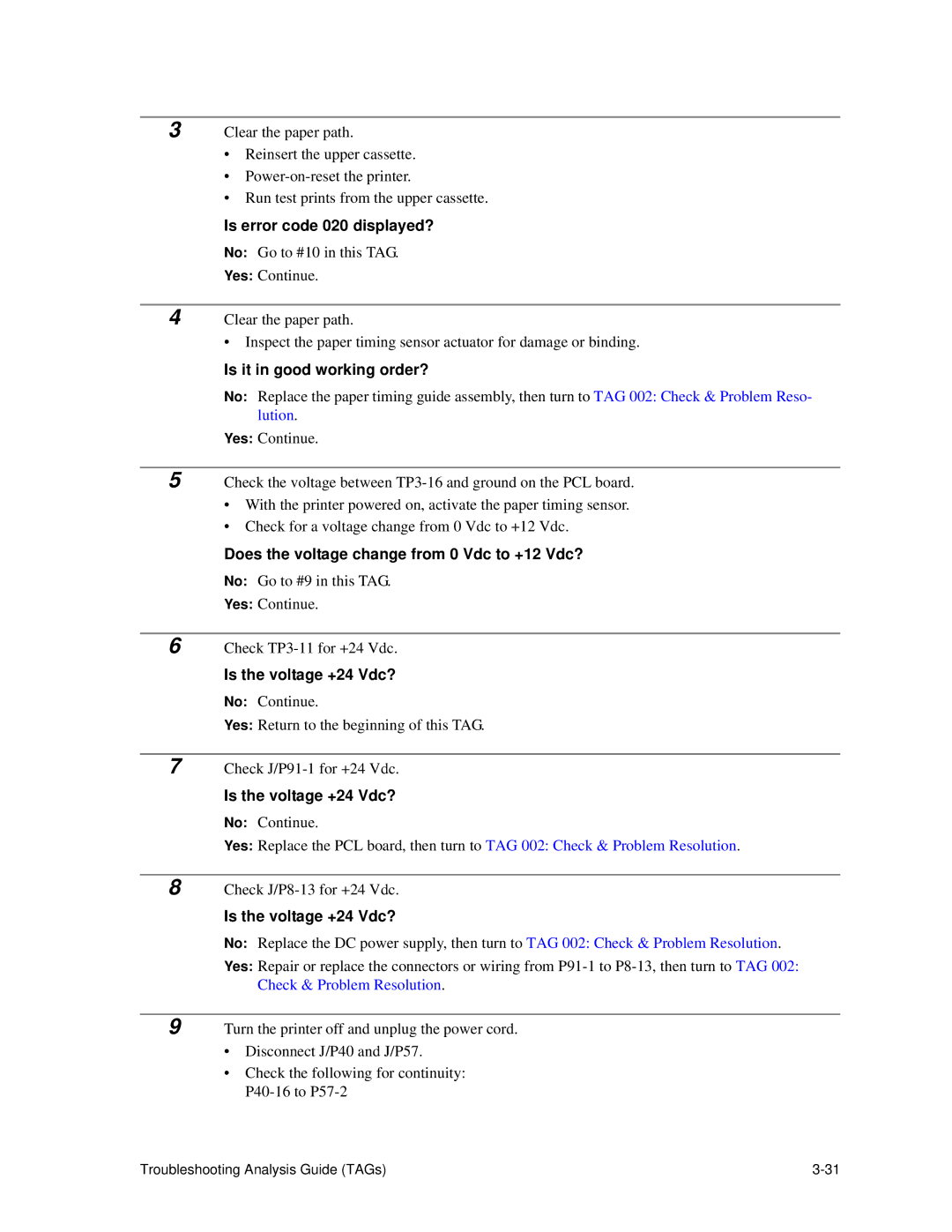 HP C30 manual Is error code 020 displayed?, Does the voltage change from 0 Vdc to +12 Vdc? 