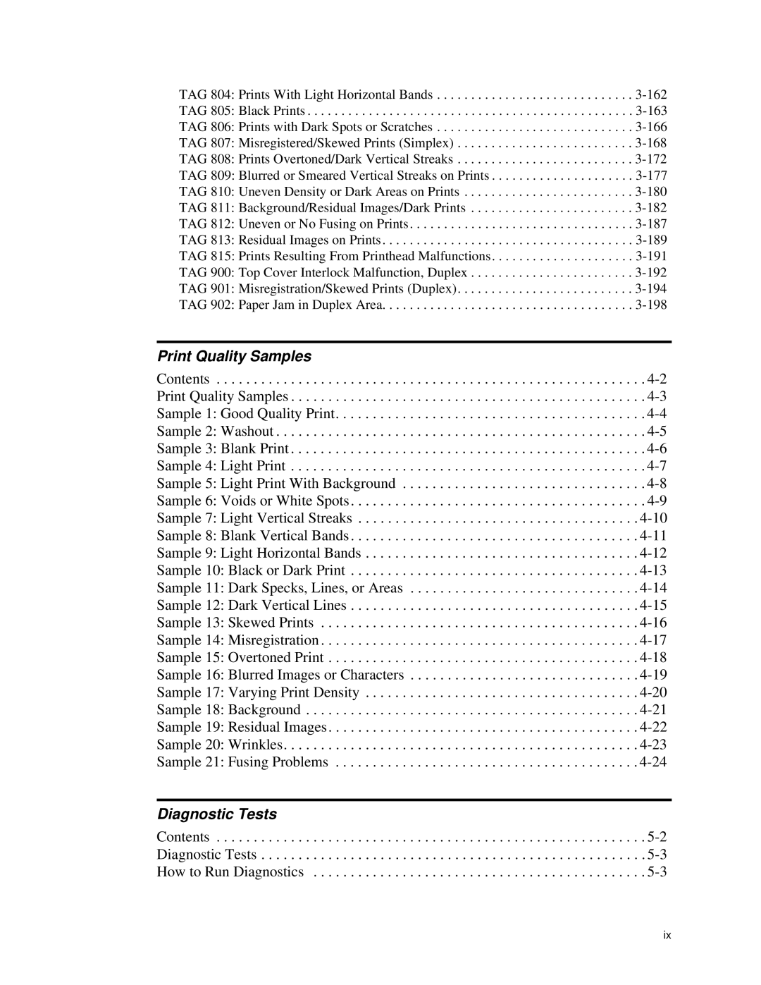 HP C30 manual Print Quality Samples, Diagnostic Tests 