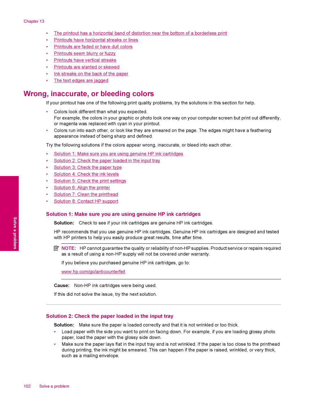 HP C309a manual Wrong, inaccurate, or bleeding colors, Solution 2 Check the paper loaded in the input tray 