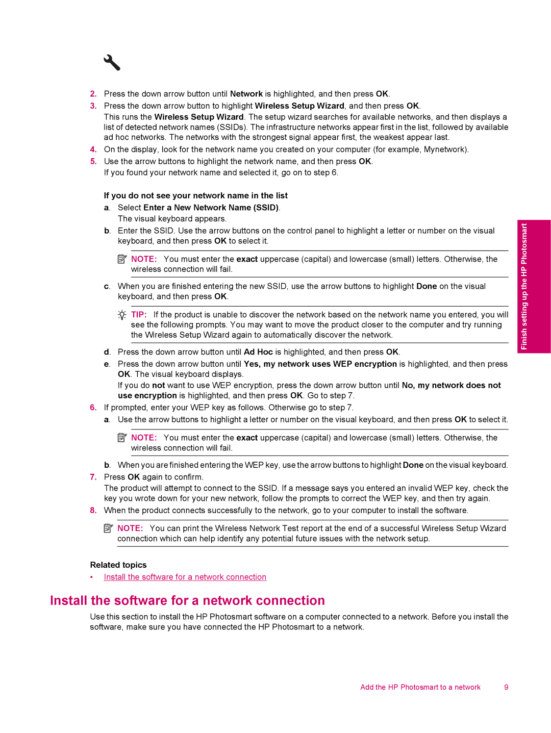 HP C309a manual Install the software for a network connection 