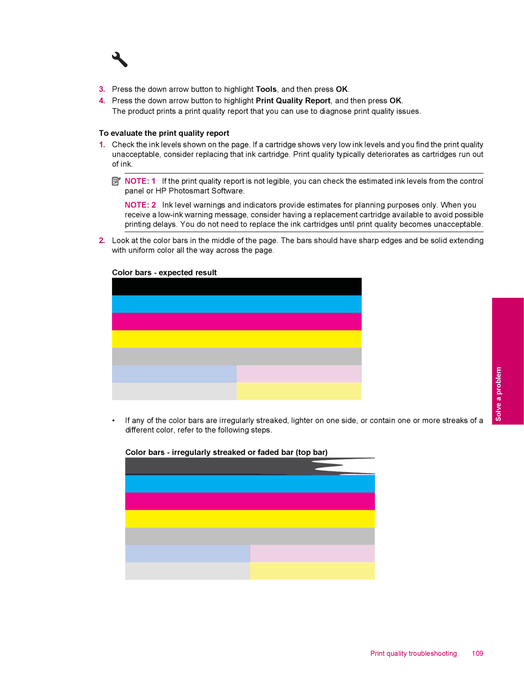 HP C309a manual Print quality troubleshooting 109 