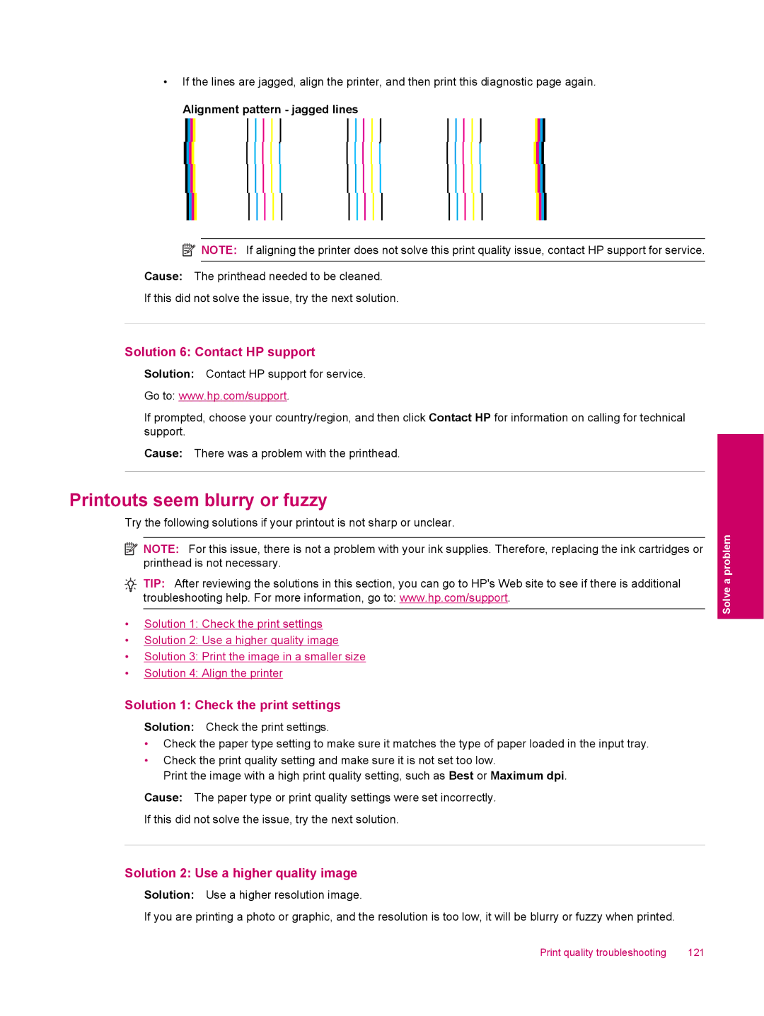 HP C309a manual Printouts seem blurry or fuzzy, Solution 1 Check the print settings, Solution 2 Use a higher quality image 