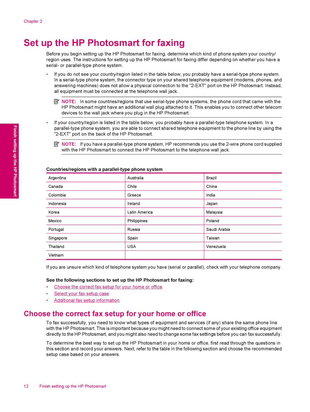 HP C309a manual Set up the HP Photosmart for faxing, Choose the correct fax setup for your home or office 