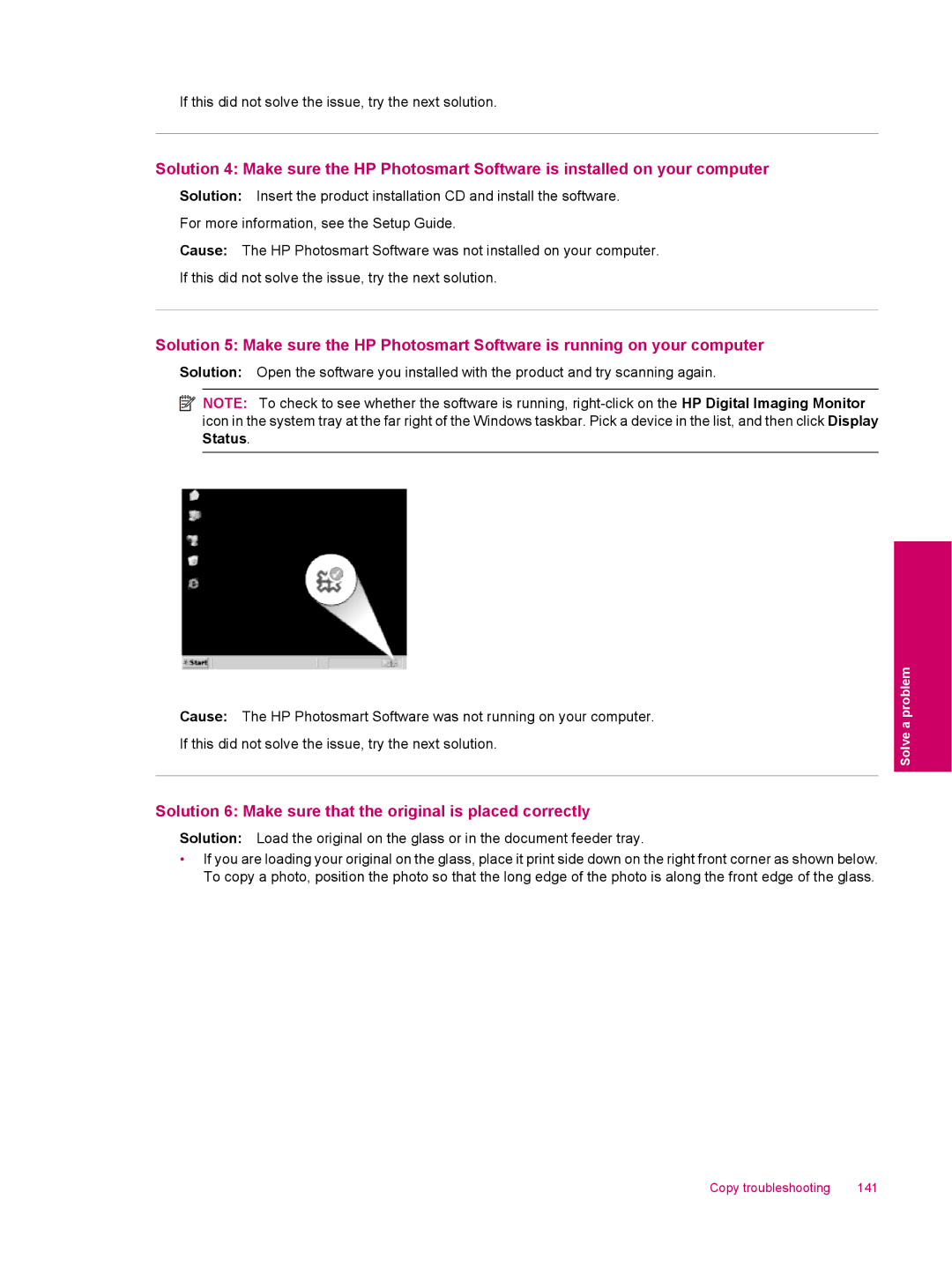 HP C309a manual Solution 6 Make sure that the original is placed correctly 