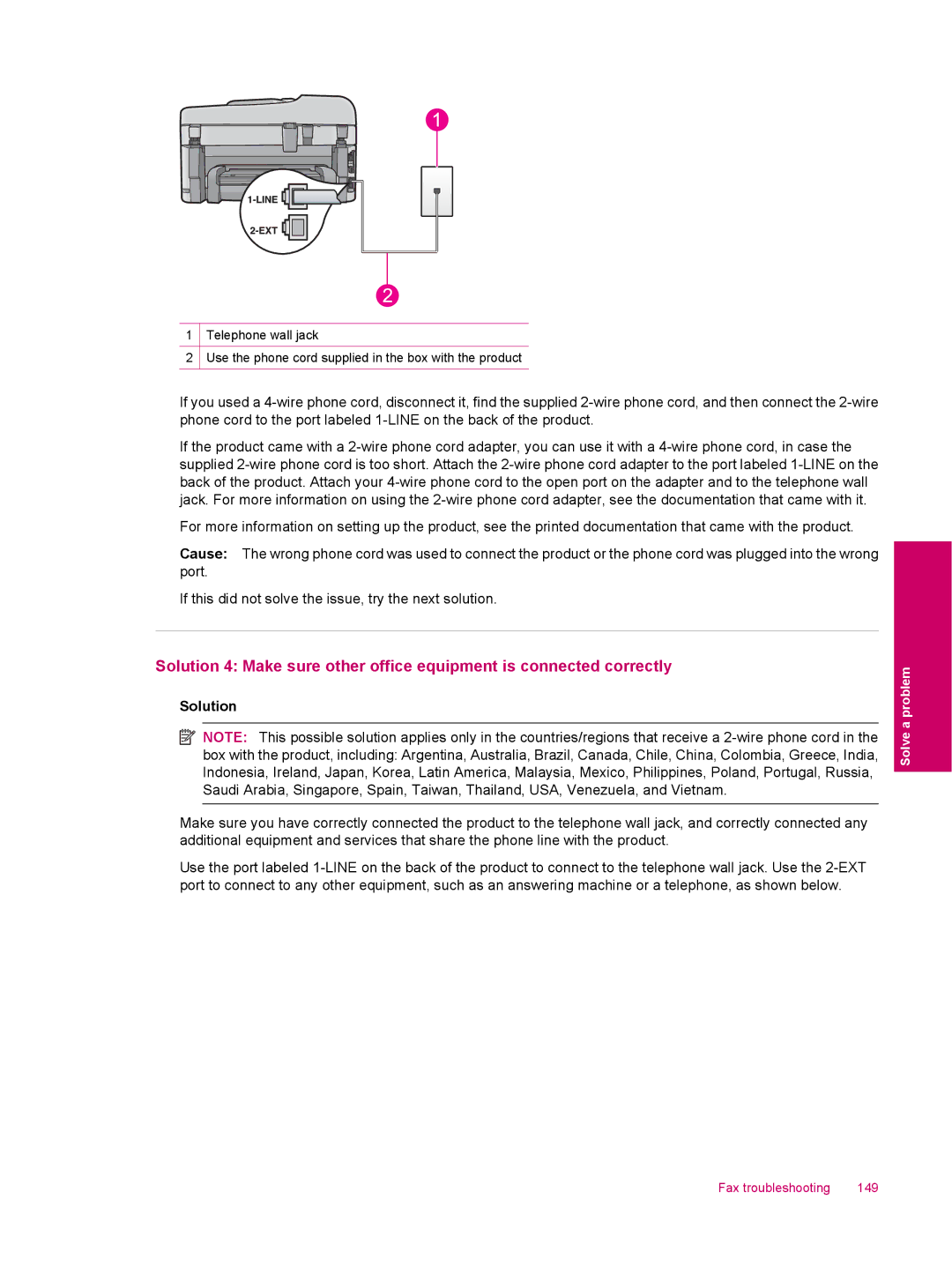 HP C309a manual Fax troubleshooting 149 