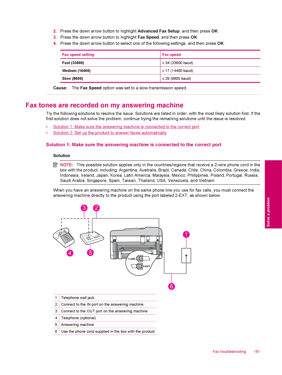 HP C309a manual Fax tones are recorded on my answering machine, Solution 