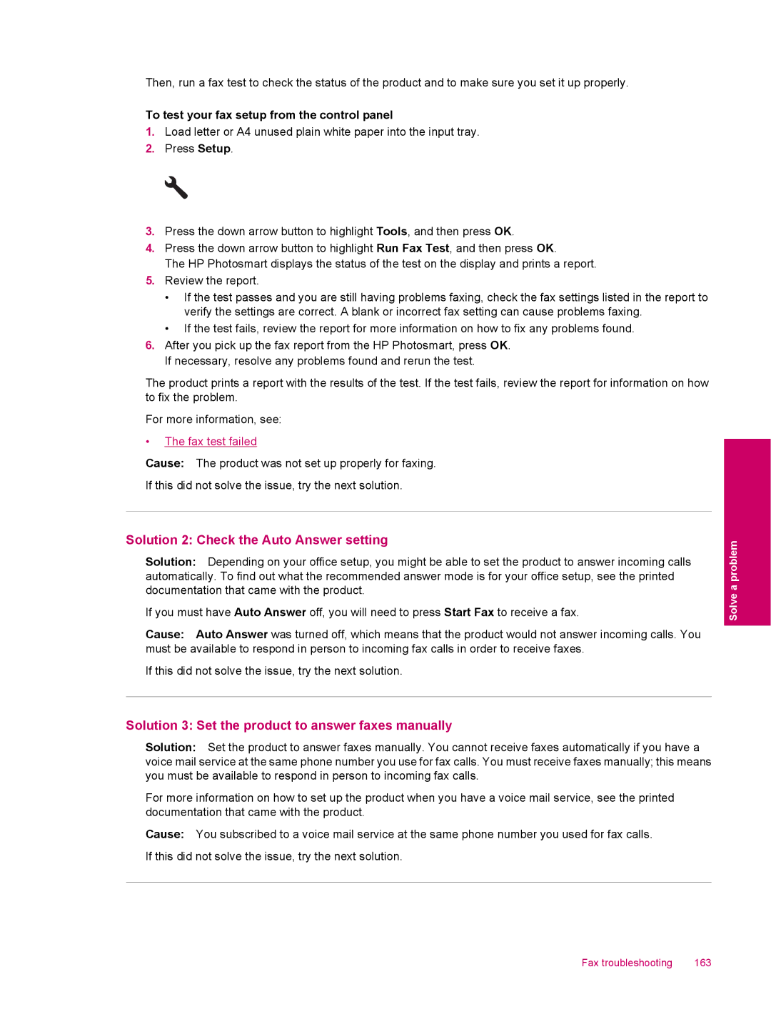 HP C309a Solution 2 Check the Auto Answer setting, Solution 3 Set the product to answer faxes manually 