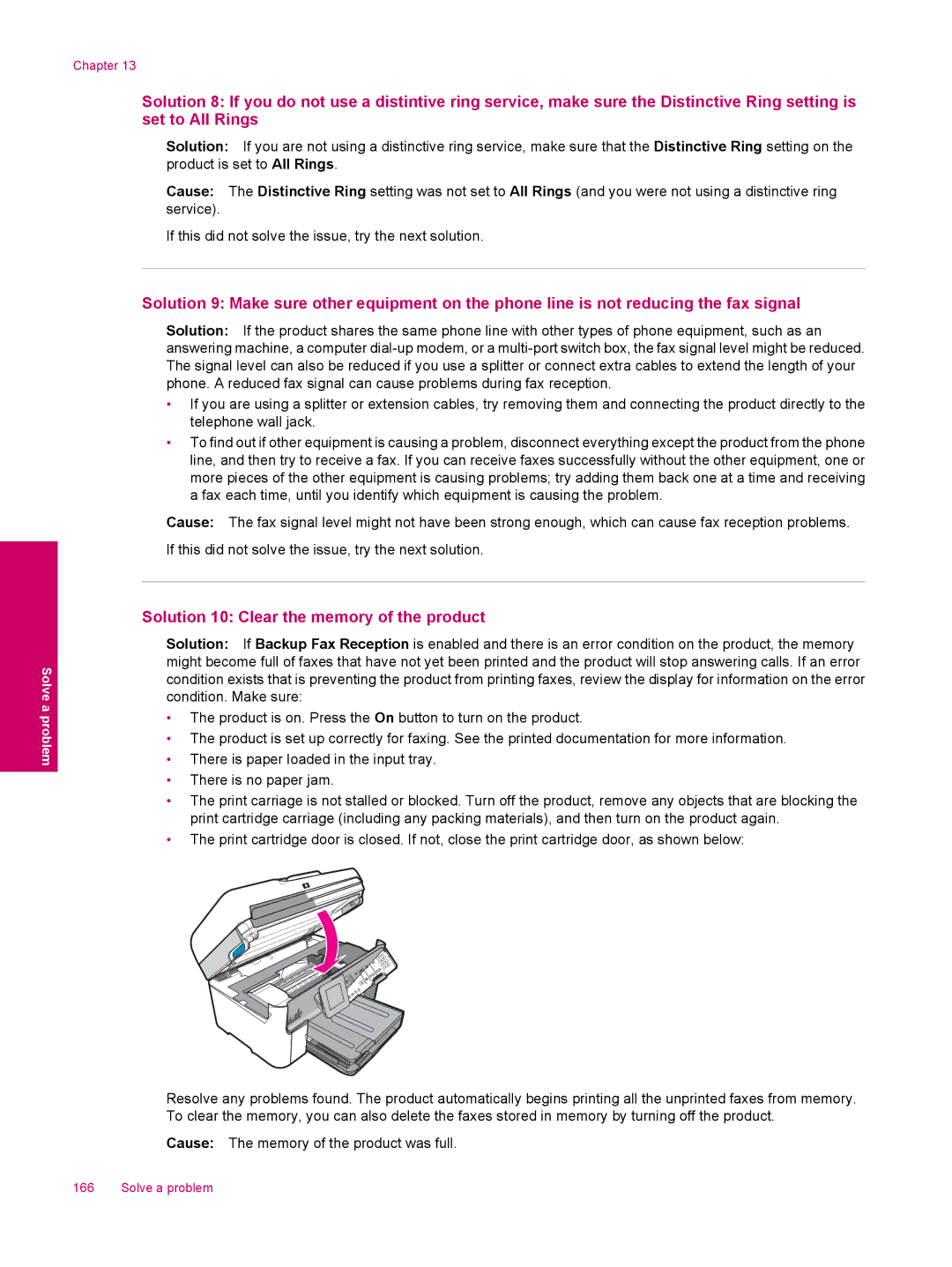 HP C309a manual Solution 10 Clear the memory of the product 