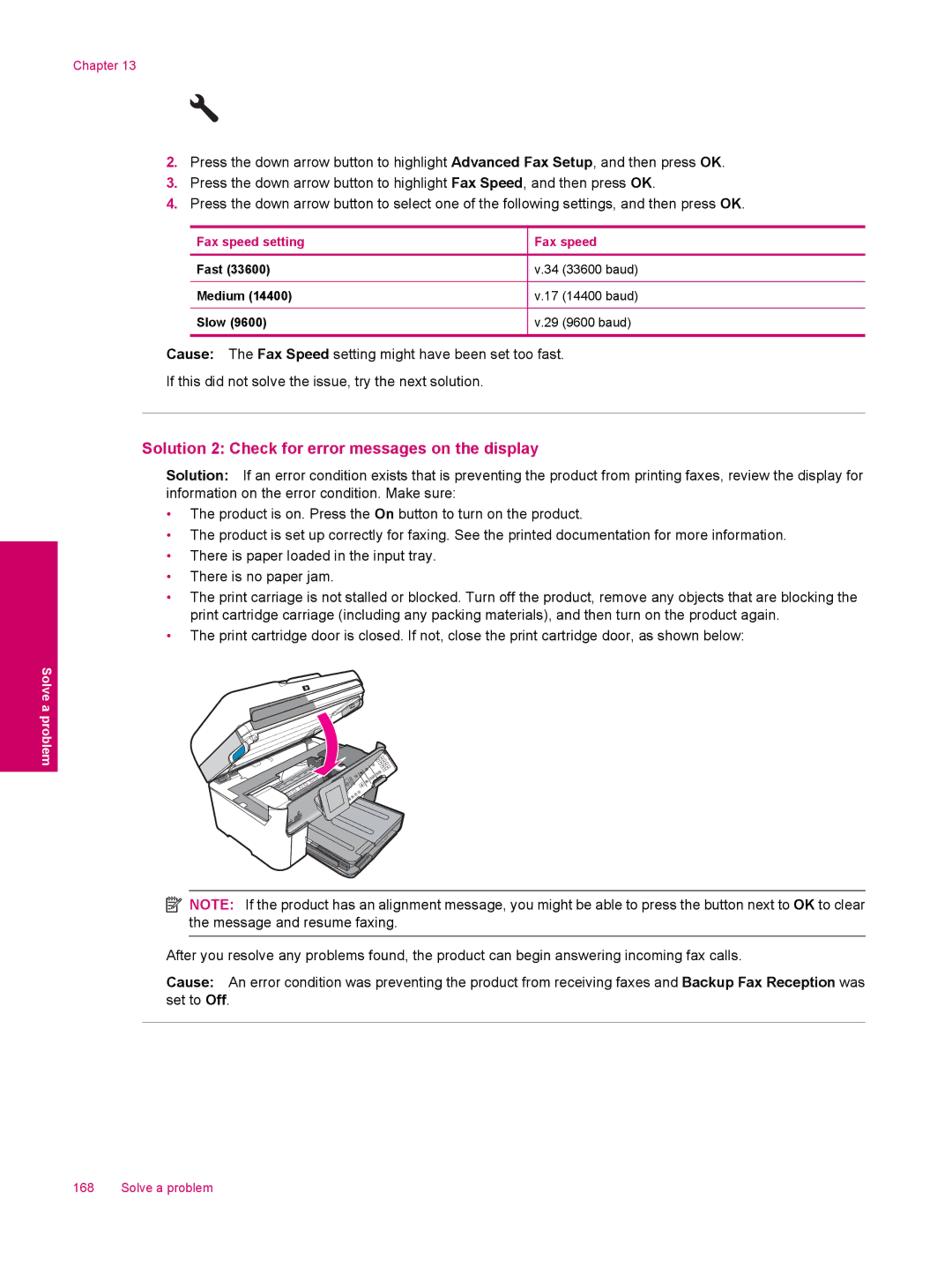 HP C309a manual Solution 2 Check for error messages on the display 