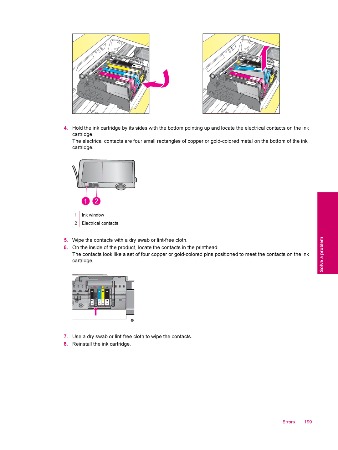 HP C309a manual Ink window Electrical contacts 