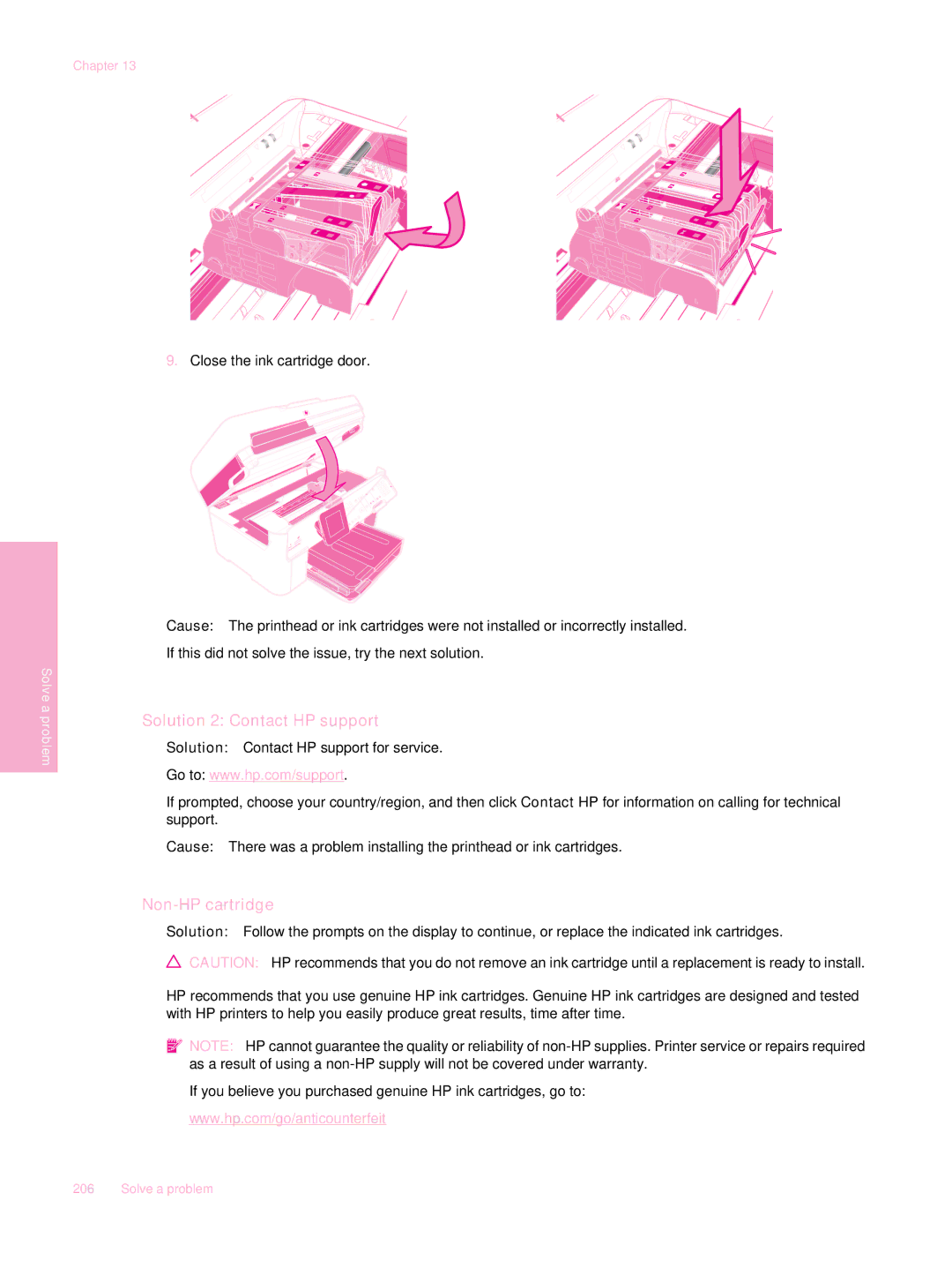 HP C309a manual Solution 2 Contact HP support, Non-HP cartridge 