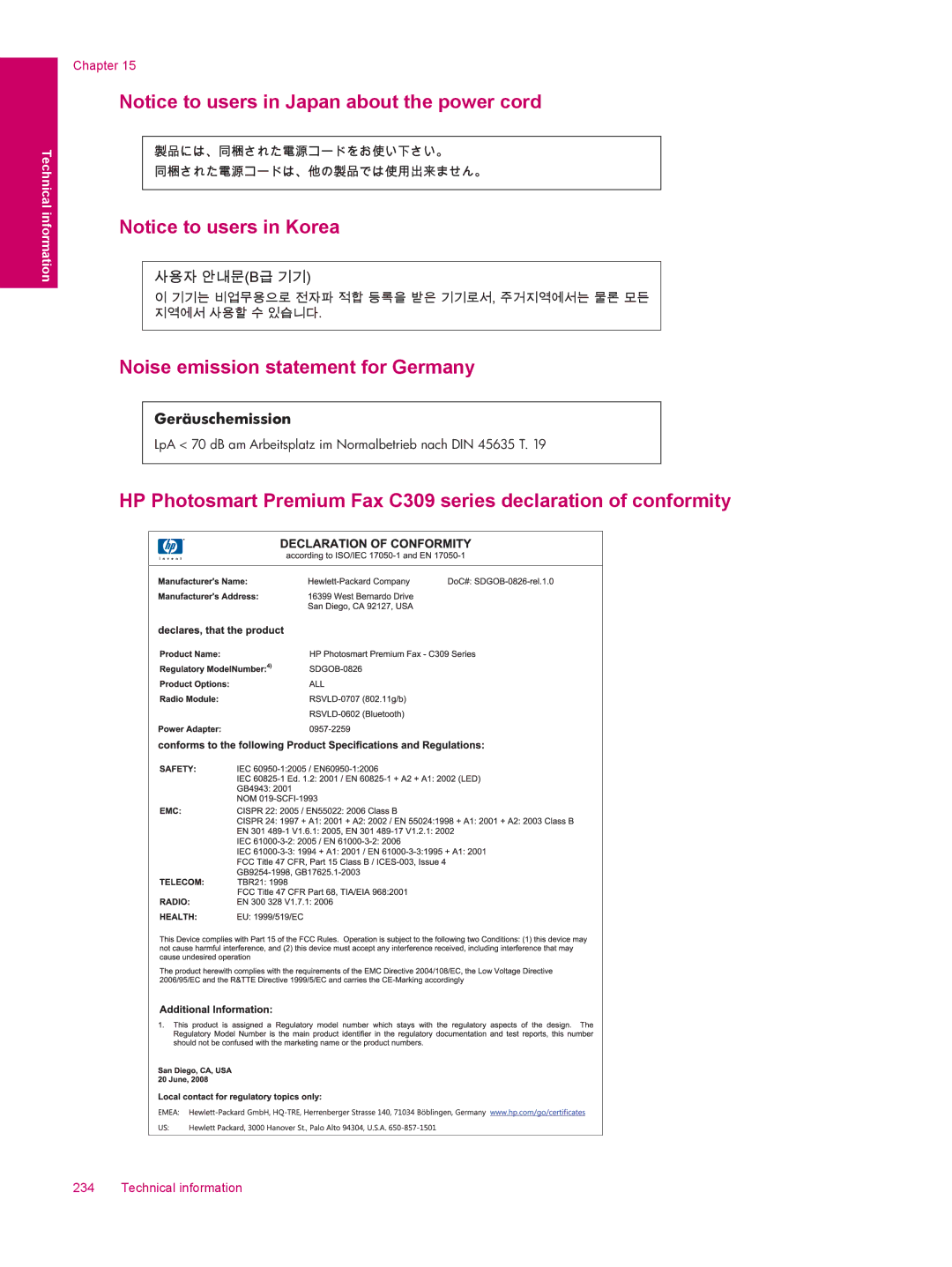 HP C309a manual Noise emission statement for Germany 