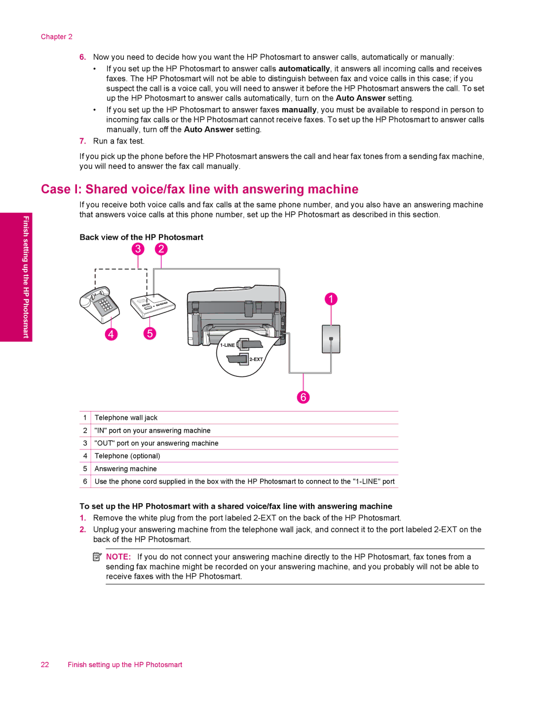 HP C309a manual Case I Shared voice/fax line with answering machine 