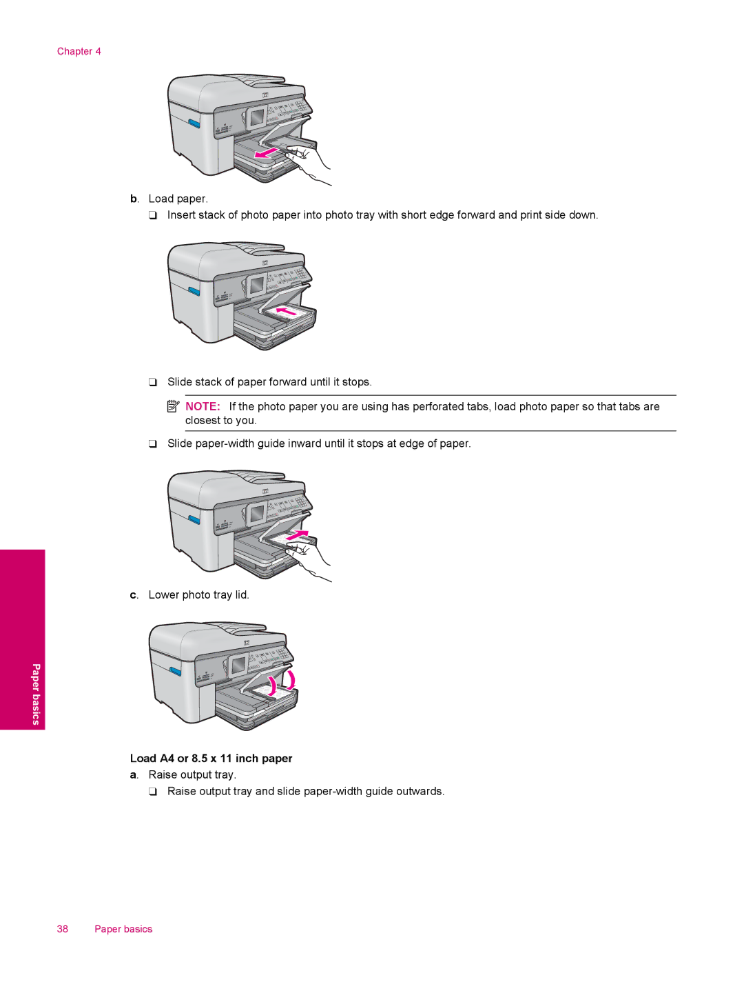 HP C309a manual Load A4 or 8.5 x 11 inch paper a. Raise output tray 