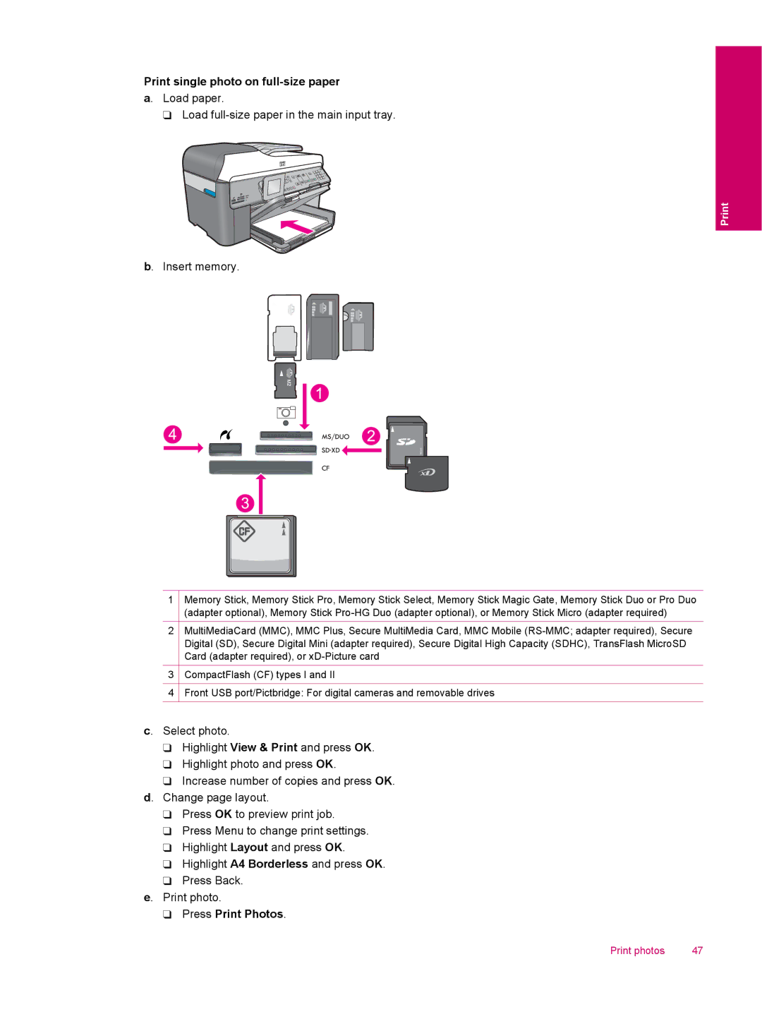 HP C309a manual Print single photo on full-size paper a. Load paper 