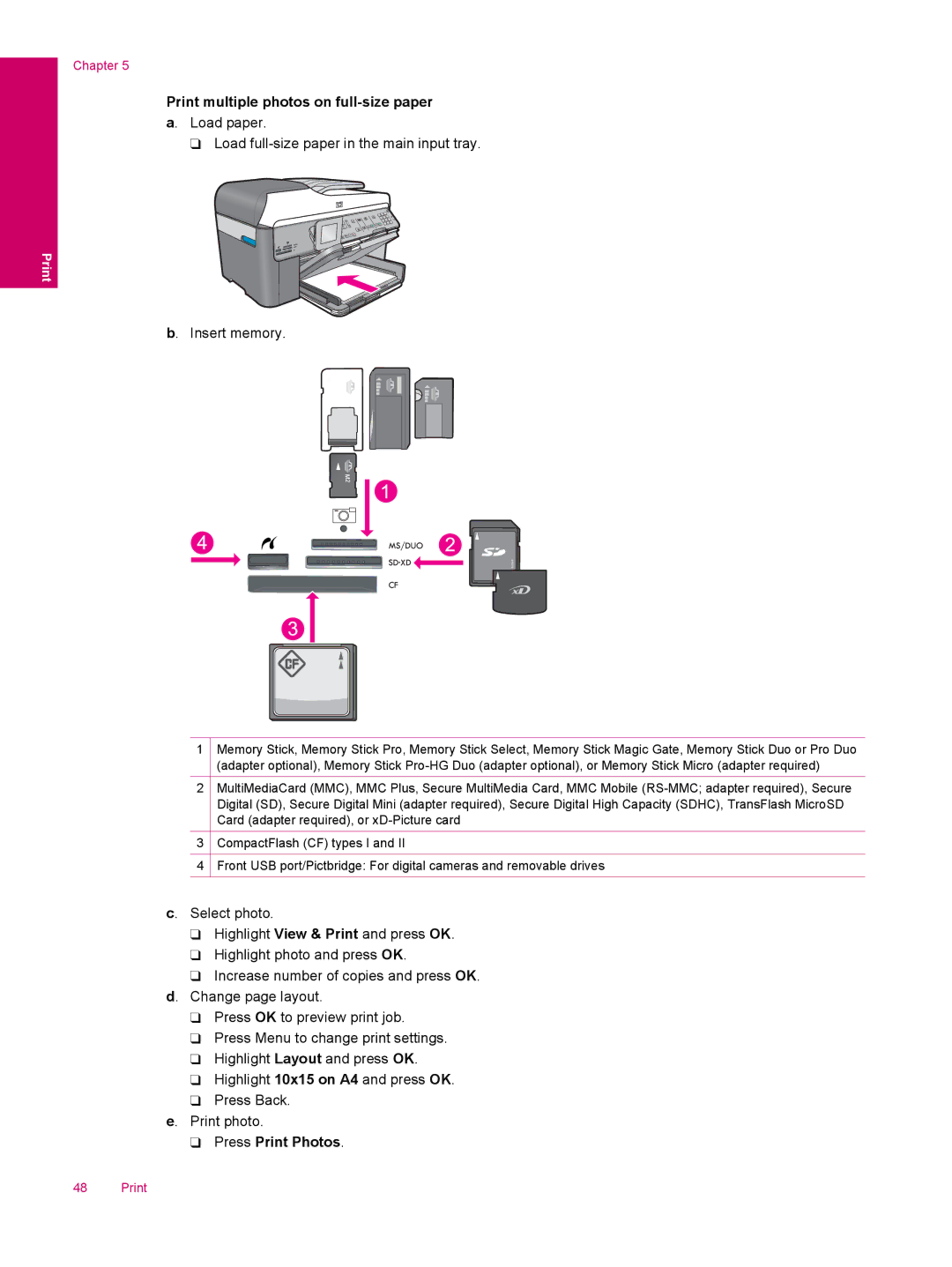 HP C309a manual Print multiple photos on full-size paper a. Load paper 