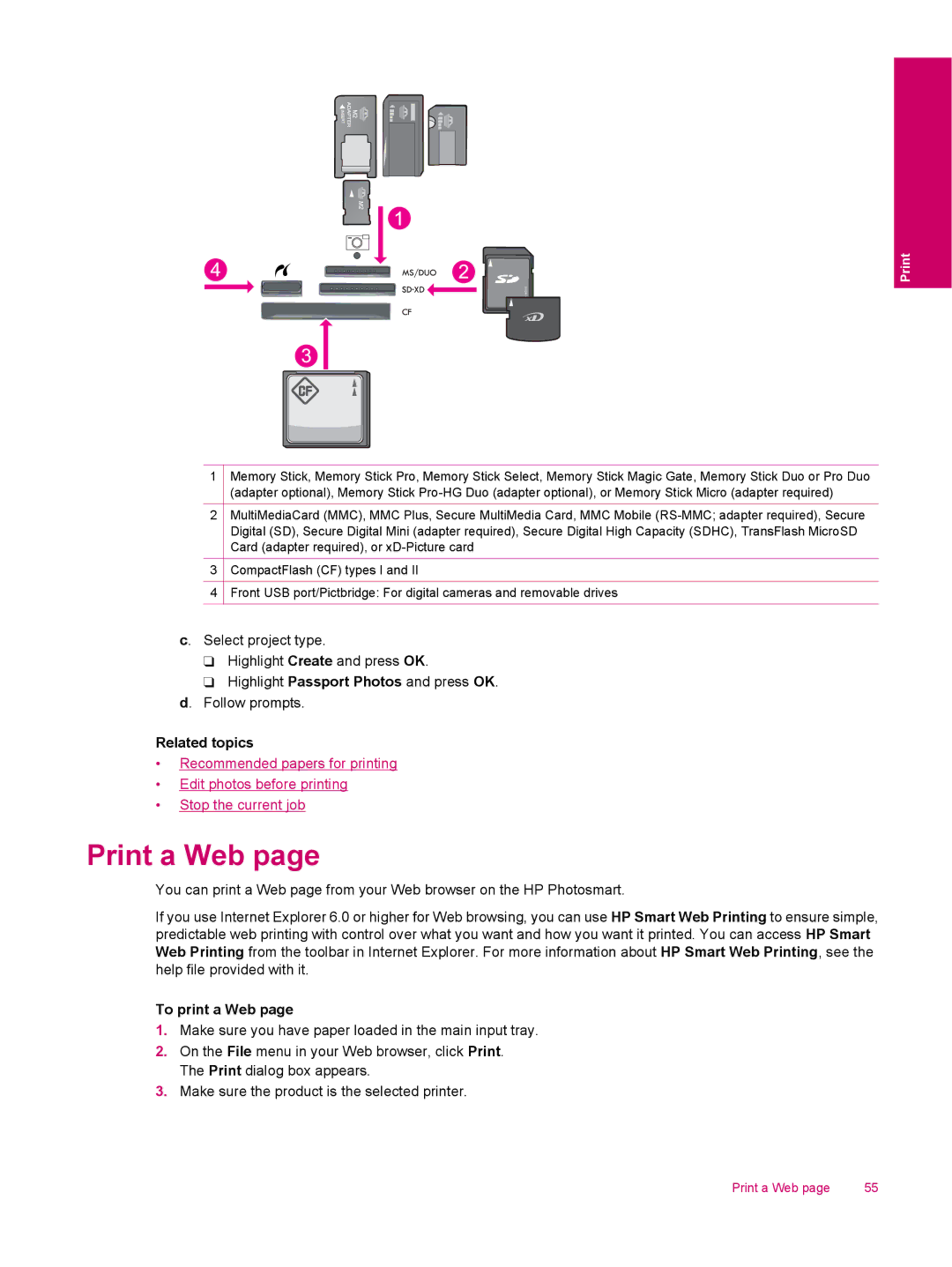 HP C309a manual Print a Web, To print a Web 