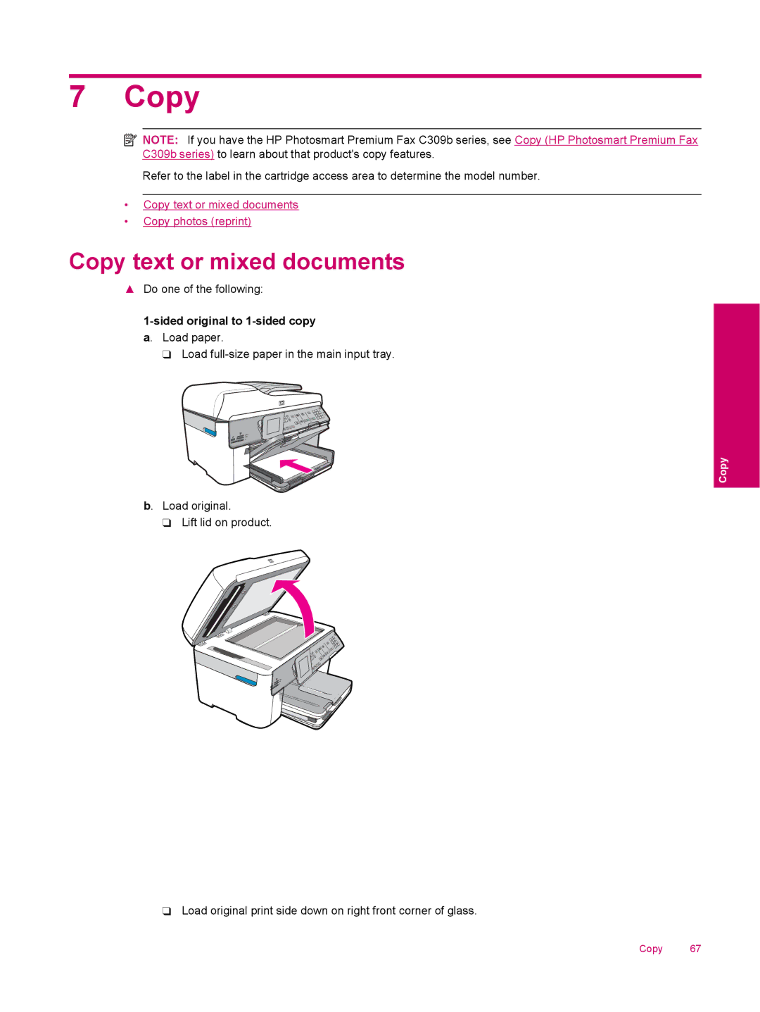 HP C309a manual Copy text or mixed documents, Sided original to 1-sided copy a. Load paper 