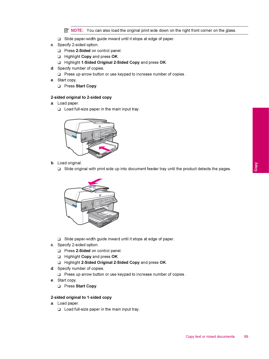 HP C309a manual Highlight 1-Sided Original 2-Sided Copy and press OK, Highlight 2-Sided Original 2-Sided Copy and press OK 