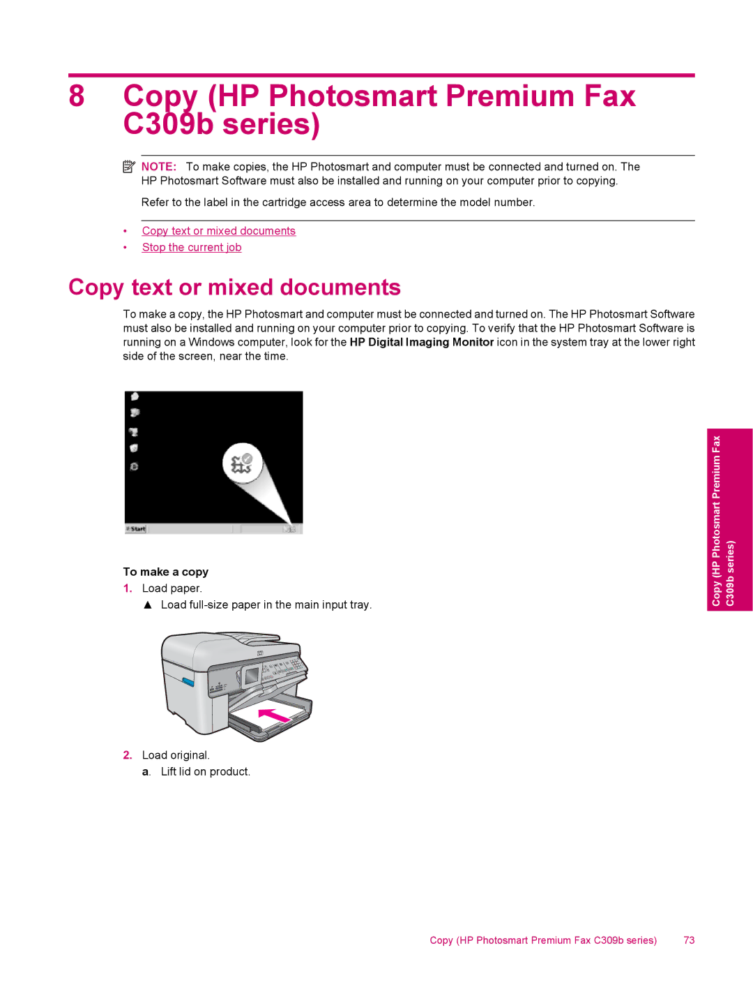 HP C309a manual Copy HP Photosmart Premium Fax C309b series, To make a copy 