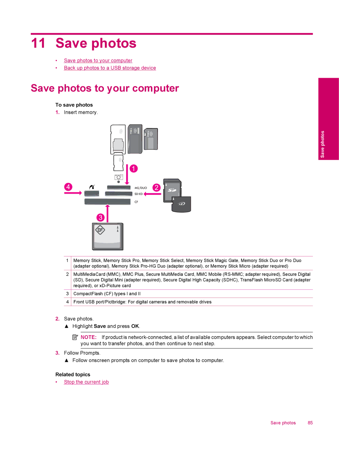 HP C309a manual Save photos to your computer, To save photos 