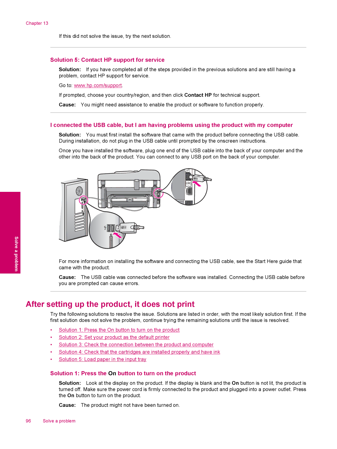 HP C309a manual After setting up the product, it does not print, Solution 5 Contact HP support for service 