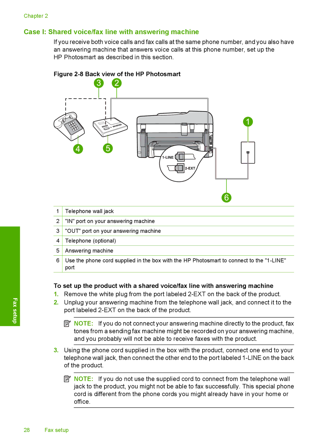 HP C309a manual Case I Shared voice/fax line with answering machine 