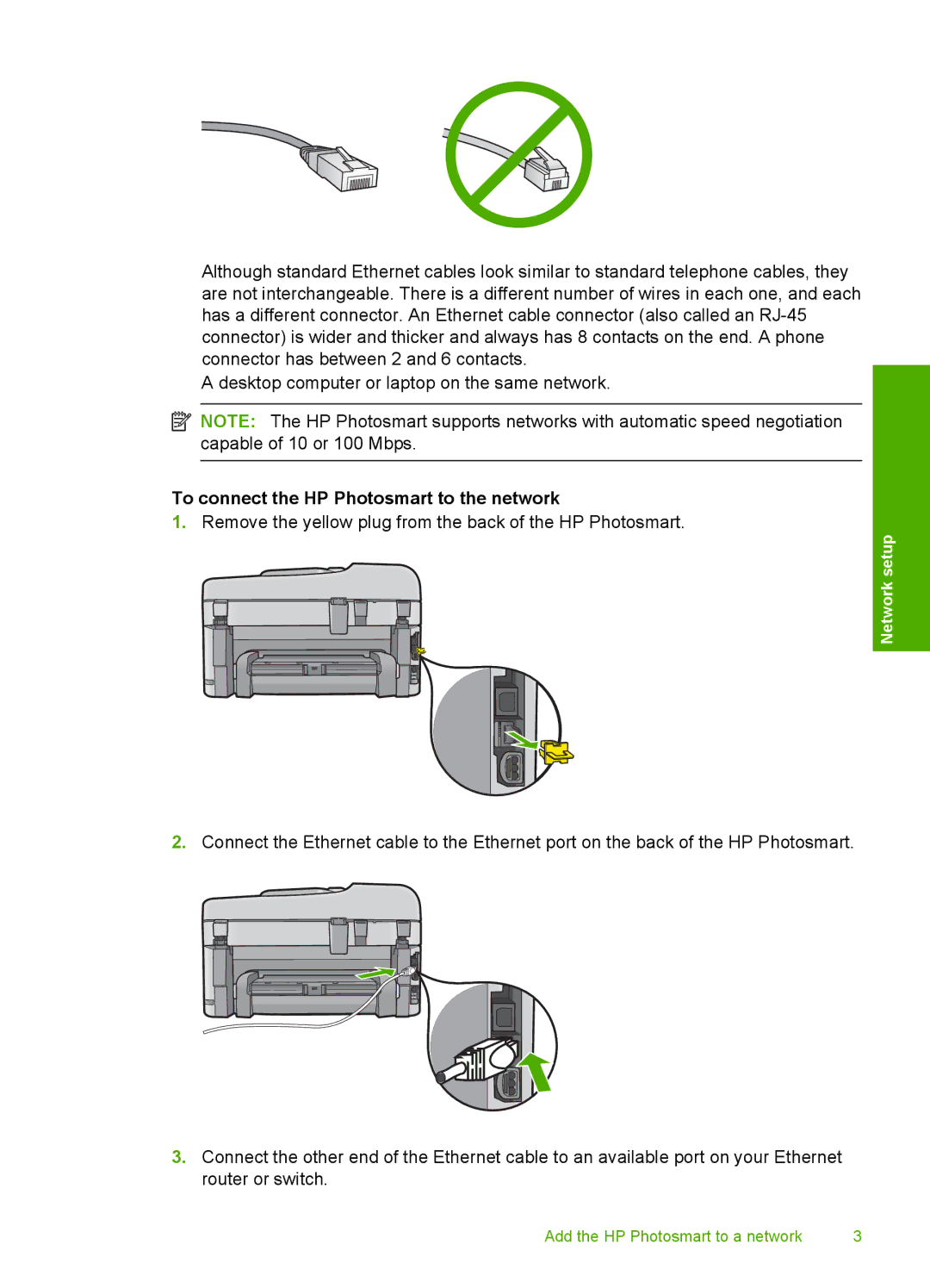 HP C309a manual To connect the HP Photosmart to the network 