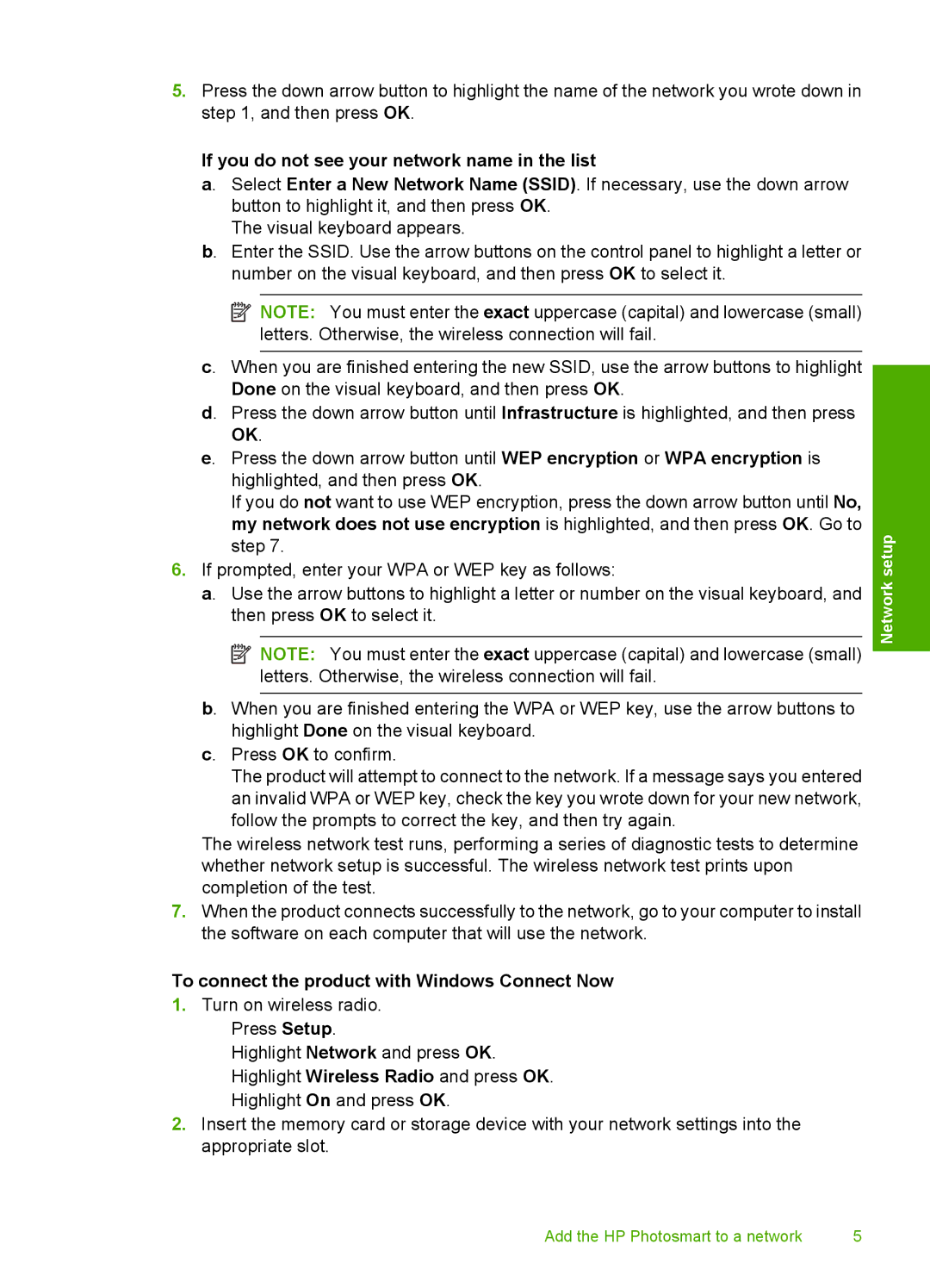 HP C309a manual If you do not see your network name in the list, To connect the product with Windows Connect Now 