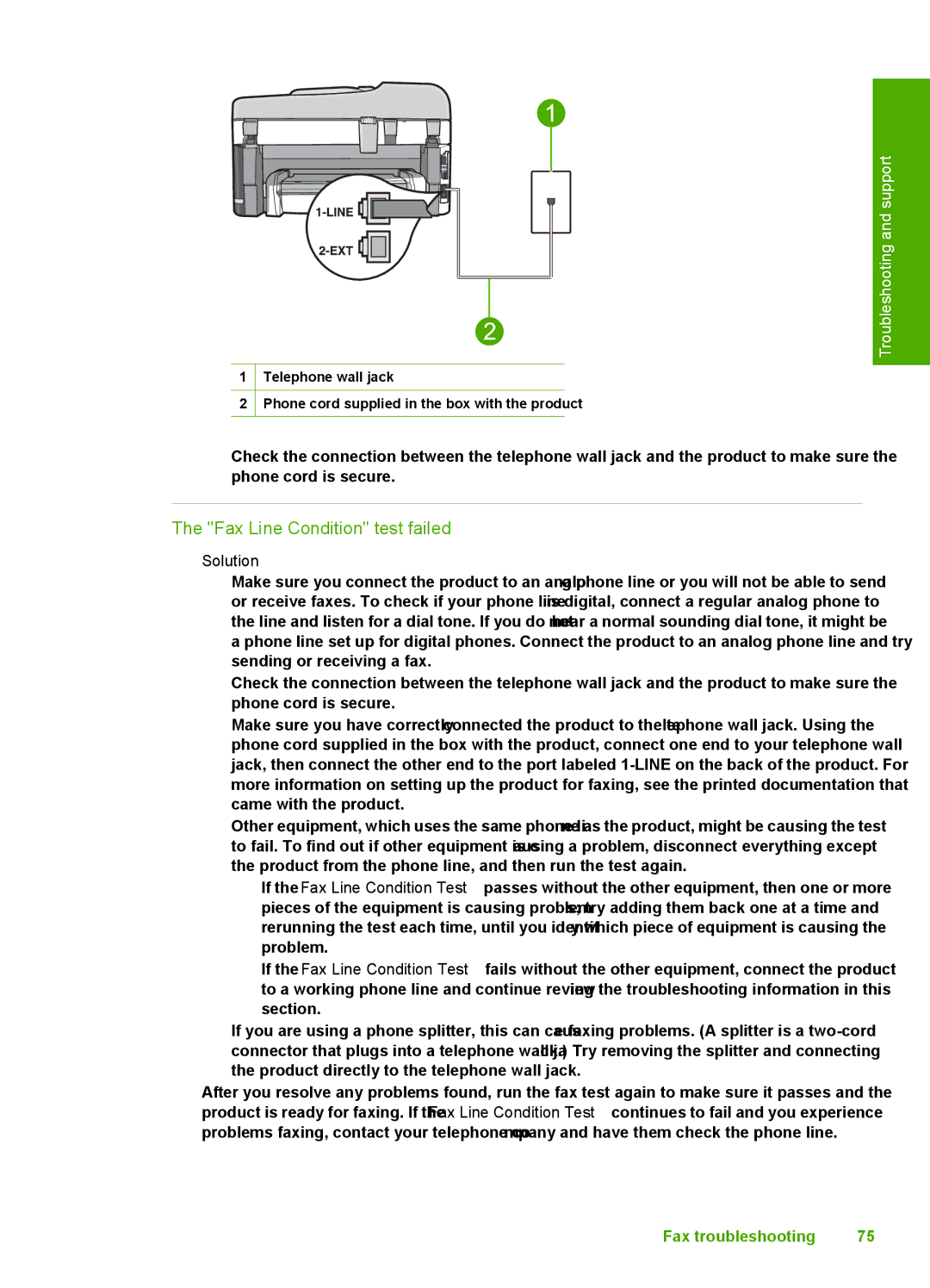 HP C309a manual Fax Line Condition test failed 