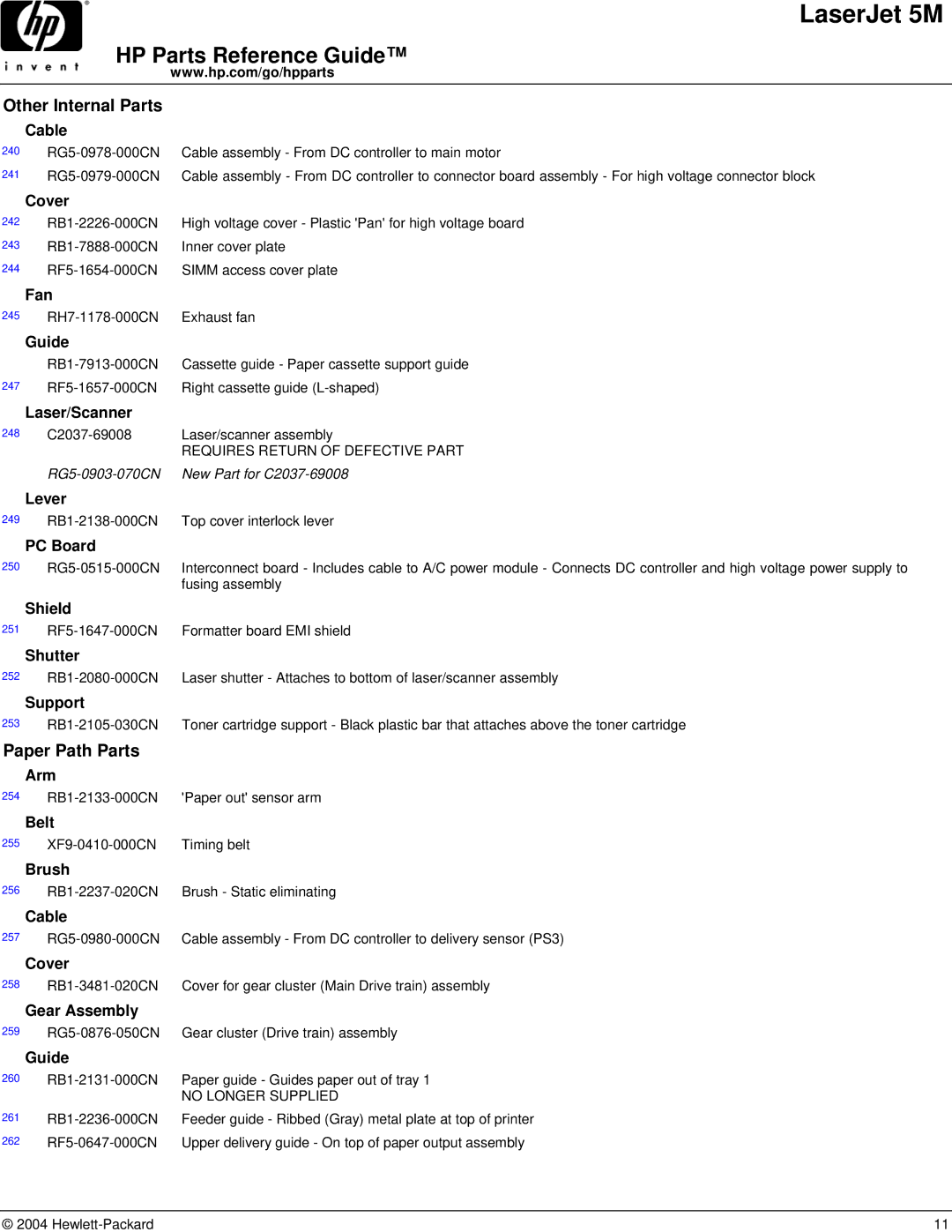 HP C3132A manual Paper Path Parts 