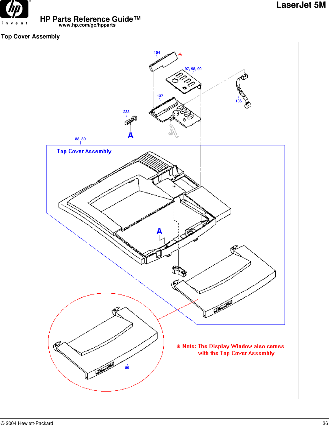 HP C3132A manual Top Cover Assembly 