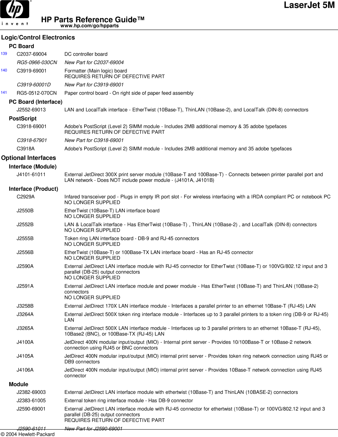 HP C3132A manual Optional Interfaces, PC Board Interface, Interface Module 