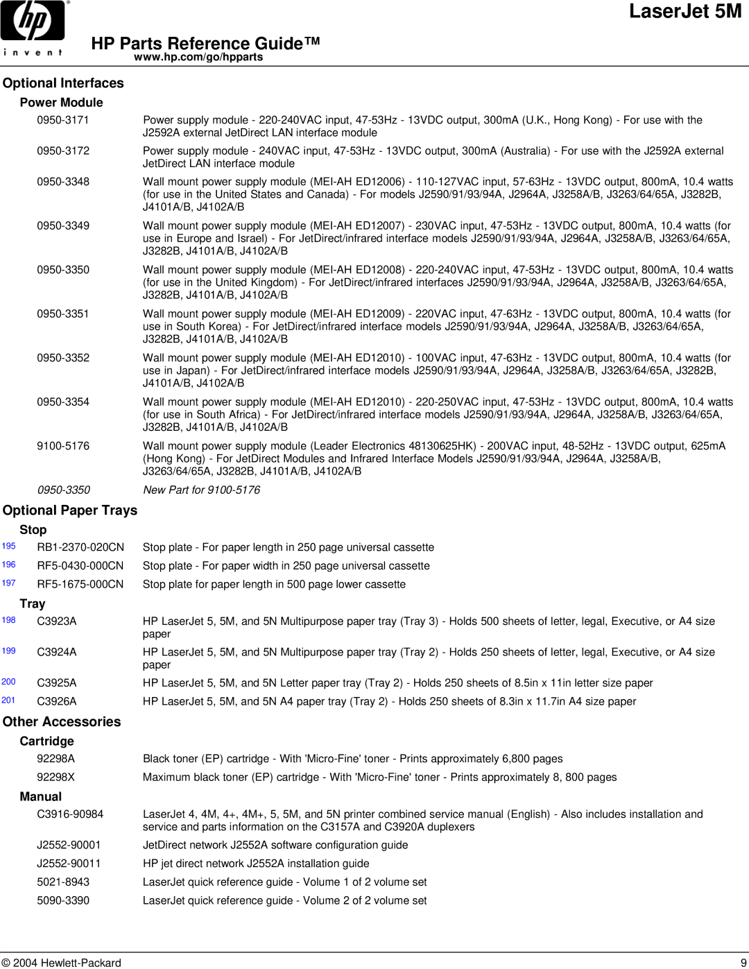 HP C3132A manual Optional Paper Trays, Other Accessories 