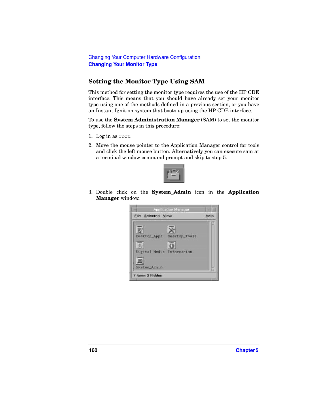 HP c3700 manual Setting the Monitor Type Using SAM 