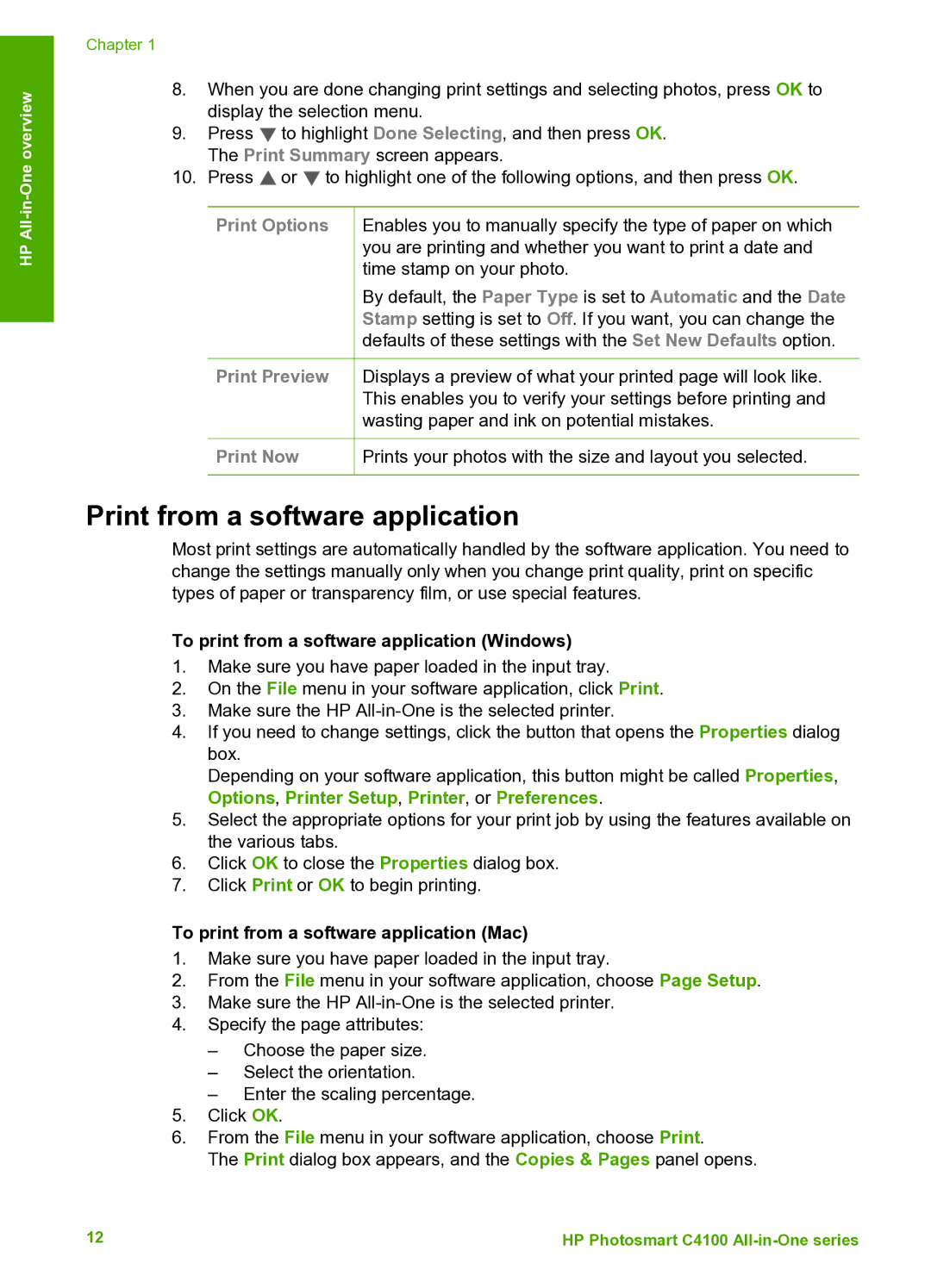 HP C4150, C4180, C4140 manual Print from a software application, To print from a software application Windows 