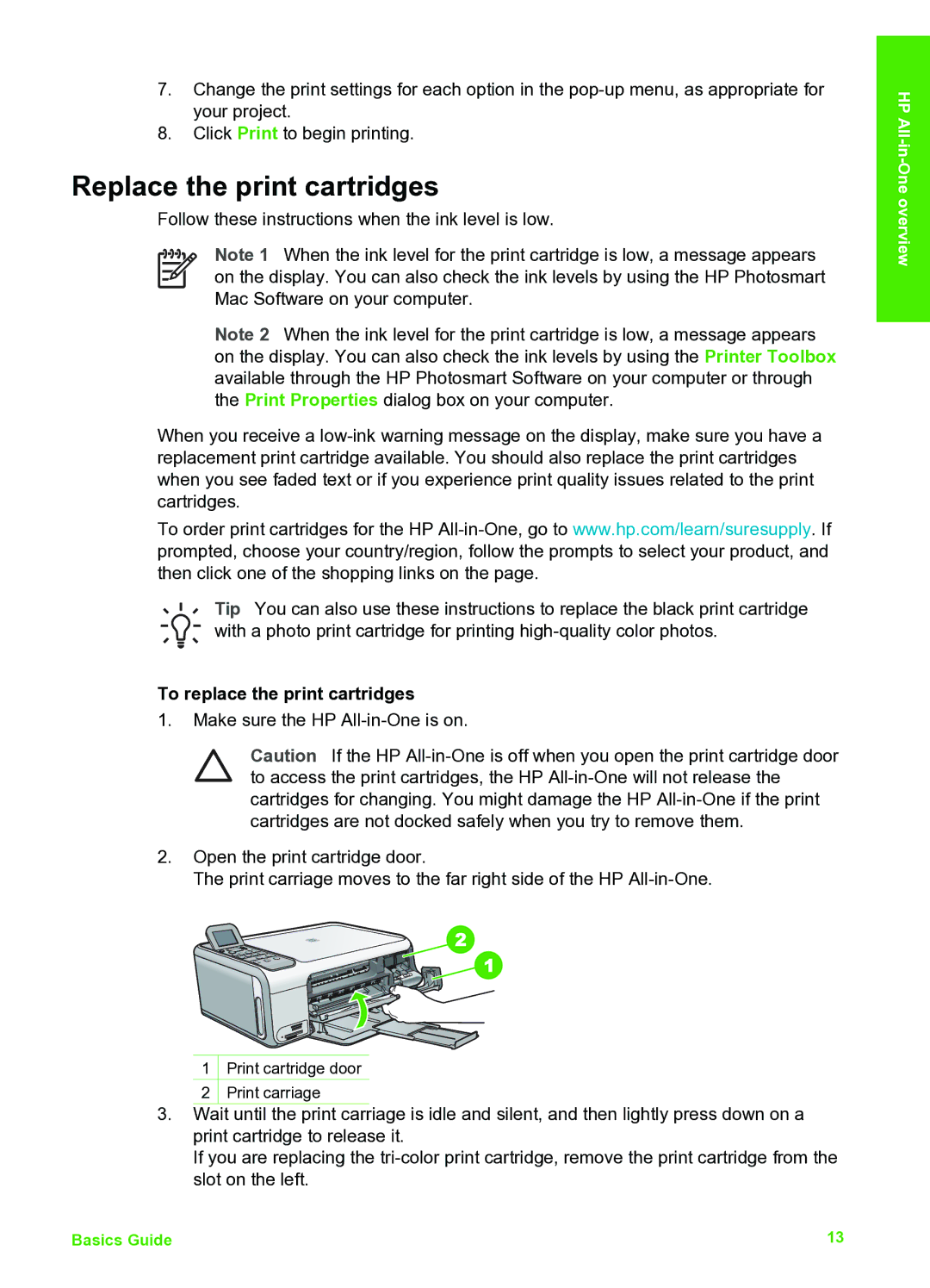 HP C4180, C4150, C4140 manual Replace the print cartridges, To replace the print cartridges 