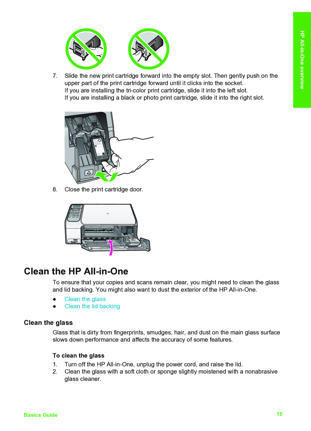 HP C4150, C4180, C4140 manual Clean the HP All-in-One, To clean the glass 