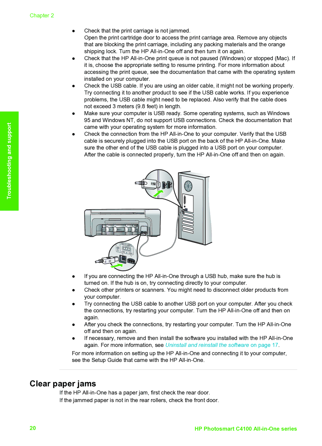 HP C4140, C4150, C4180 manual Clear paper jams 