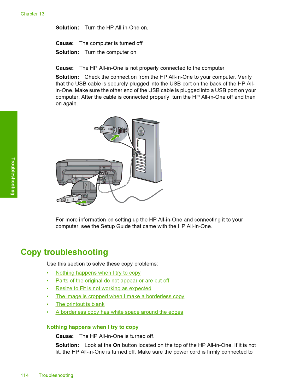 HP C4200 manual Copy troubleshooting, Nothing happens when I try to copy 