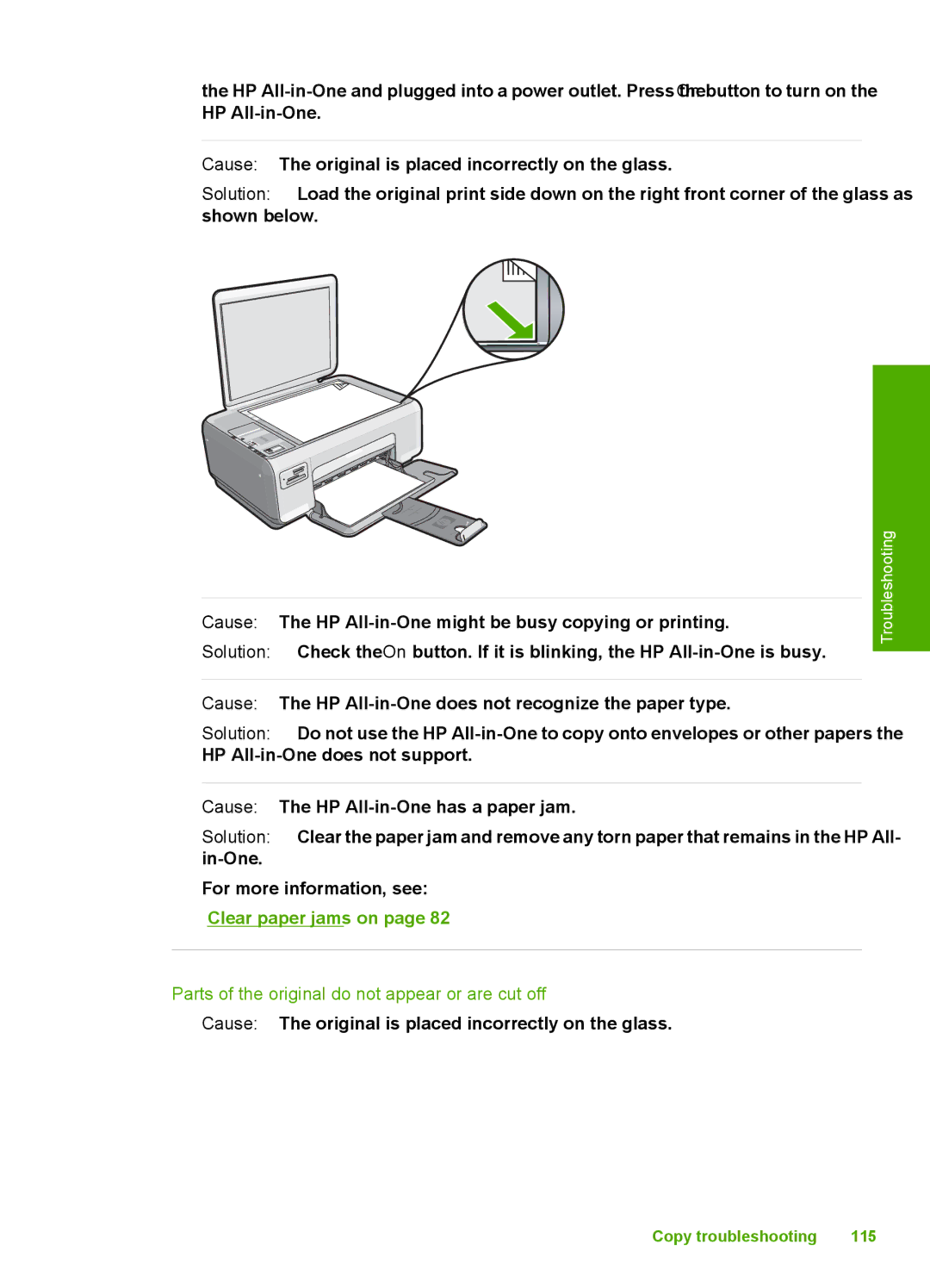 HP C4200 manual Parts of the original do not appear or are cut off 