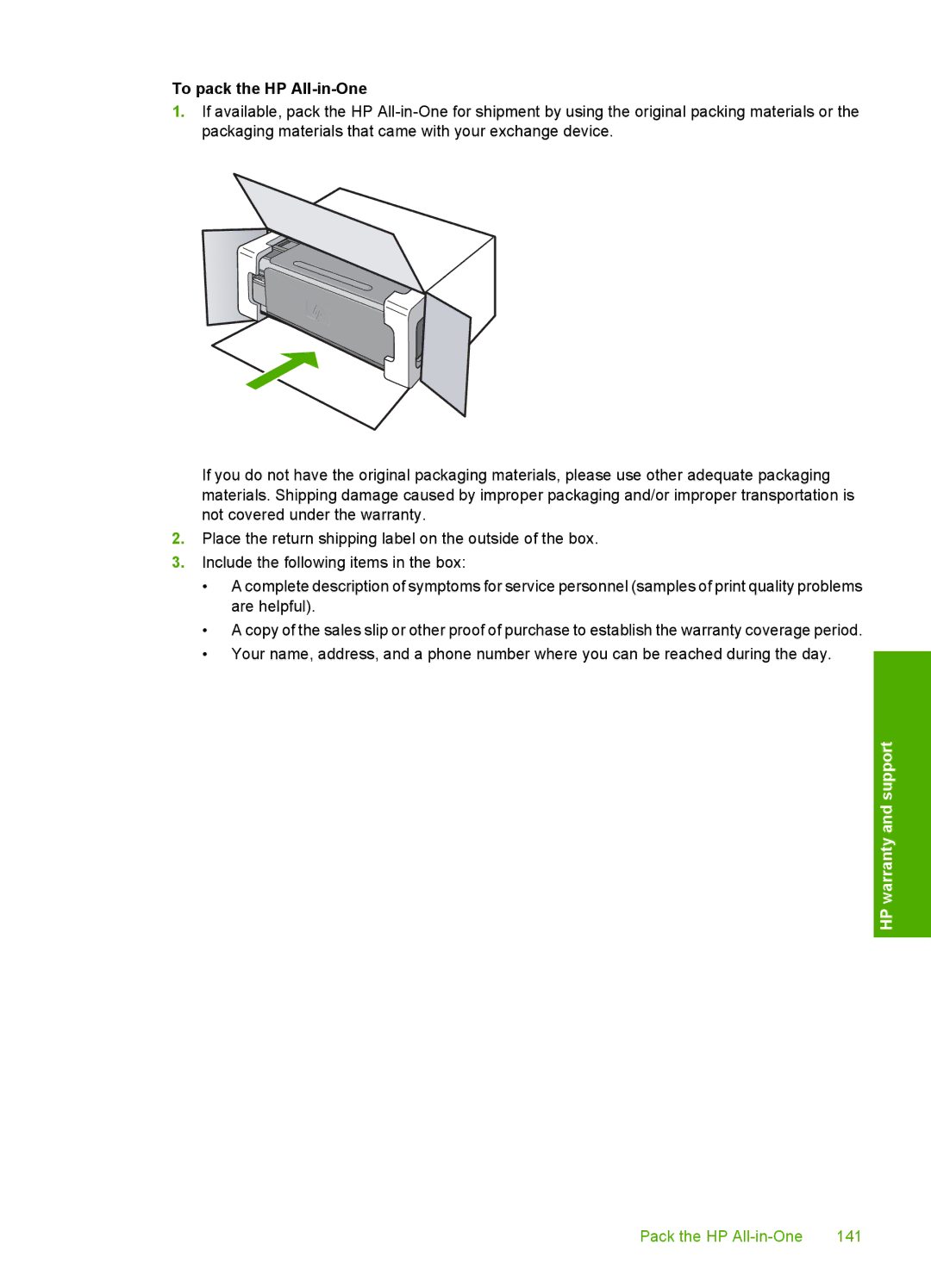 HP C4200 manual To pack the HP All-in-One 