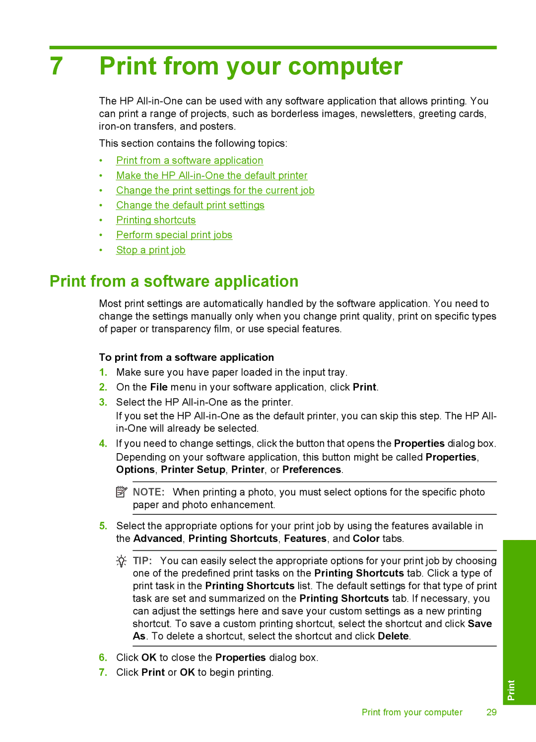 HP C4200 manual Print from your computer, Print from a software application, To print from a software application 