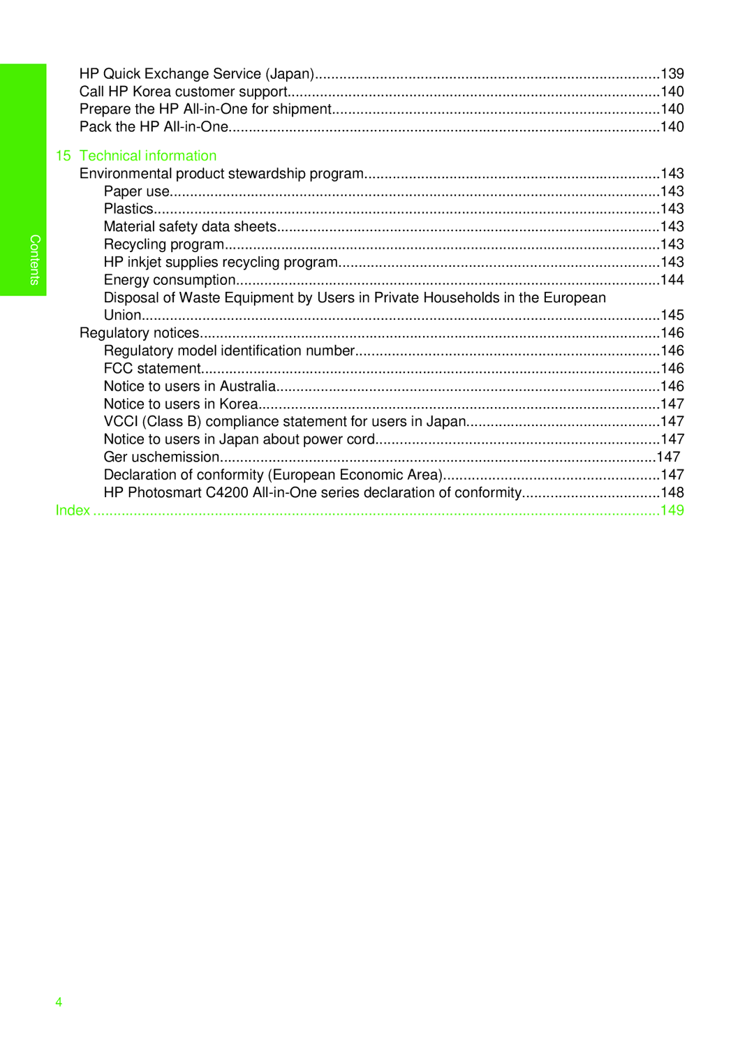 HP C4200 manual Technical information 